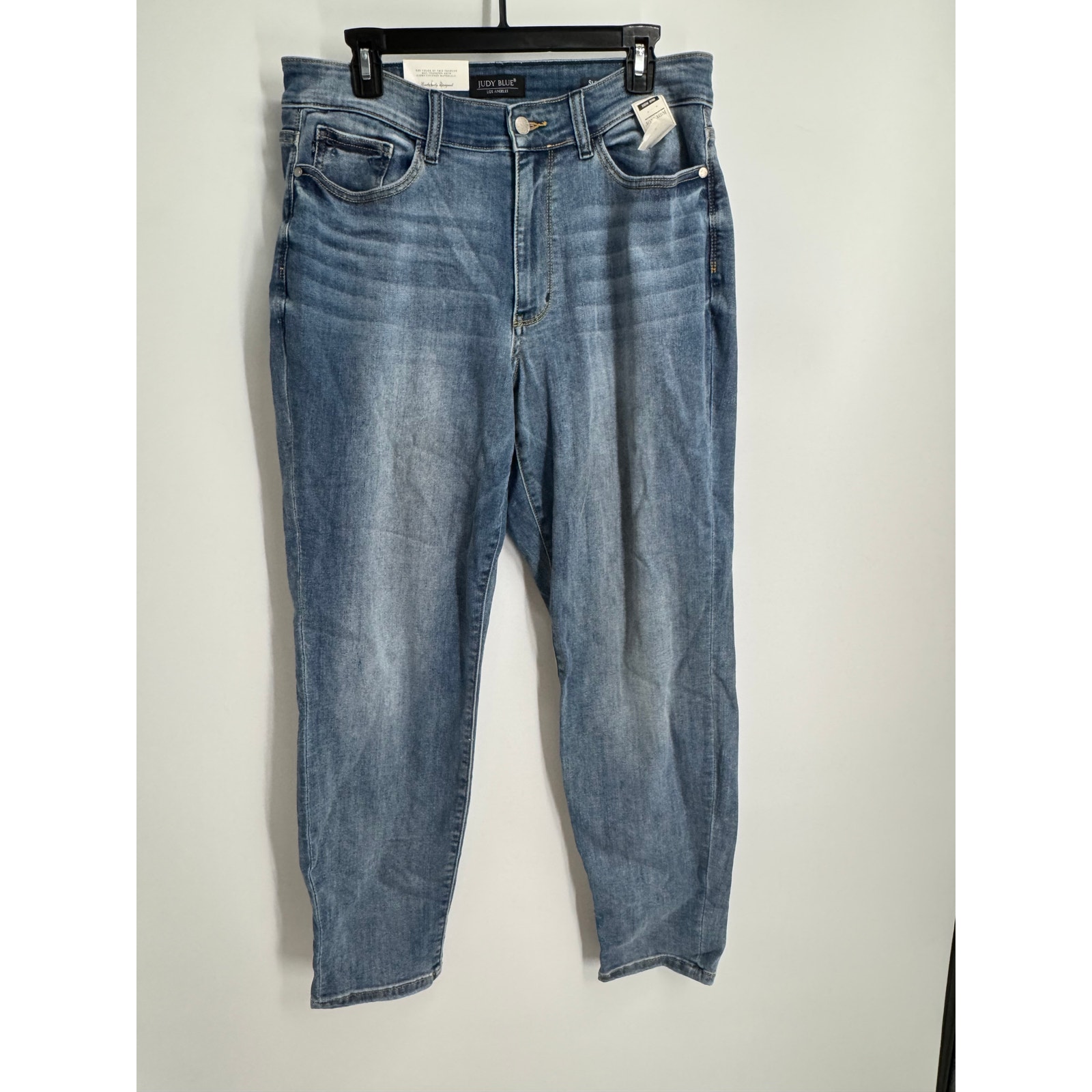 Judy Blue Womens 14w Blue Cooper Mid Rise Cuffed Slim Fit Stretch Denim Jeans